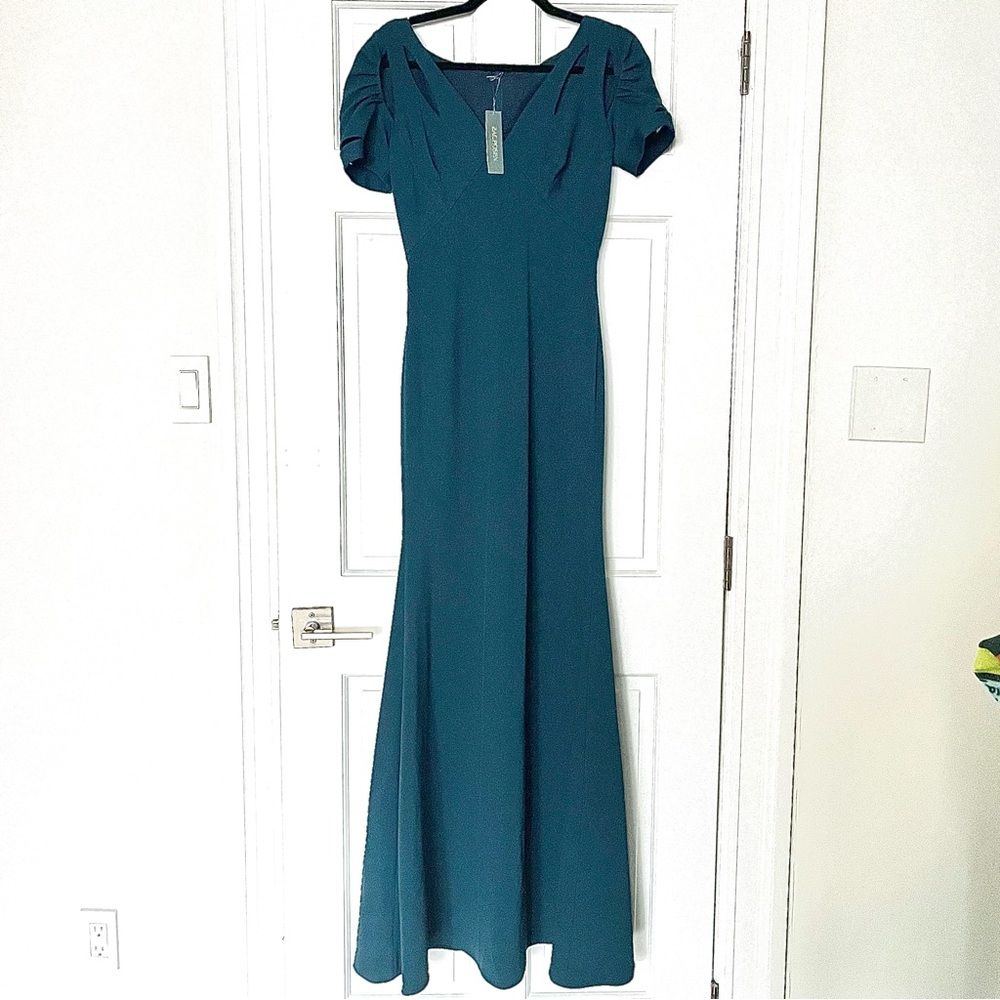 NWT Zac Posen Floor Length Teal Blue Black Tie Gown Sample Dress Size 4/6